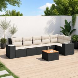 7 Piece Garden Sofa Set Outdoor Furniture with Storage Cushions Black Poly