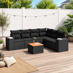 Garden Sofa Set 7 Piece Outdoor Patio Furniture Black Poly Rattan Modular