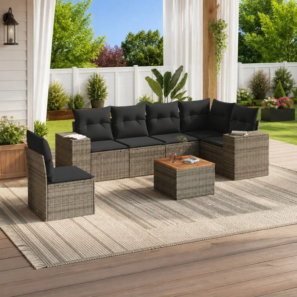 7 Piece Garden Sofa Set Outdoor Furniture Grey Poly Rattan with Cushions Storage
