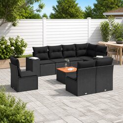 Garden Sofa Set 9 Piece Outdoor Furniture Black Poly Rattan Modular Patio