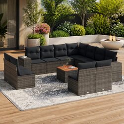 Garden Sofa Set 12 Piece Outdoor Furniture Grey Poly Rattan with Cushions