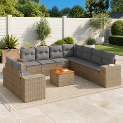 Garden Sofa Set 10 Piece Outdoor Furniture Beige Poly Rattan Patio Lounge Seat