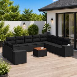 Garden Sofa Set 11 Piece Black Poly Rattan Outdoor Furniture Modular Patio
