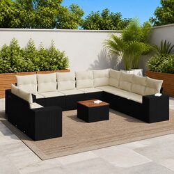 11 Piece Garden Sofa Set Outdoor Patio Furniture with Cushions Black Rattan
