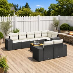 9 Piece Garden Sofa Set Outdoor Patio Furniture with Cushions Black Rattan