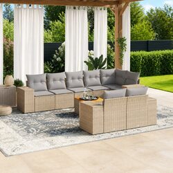9 Piece Garden Sofa Set Outdoor Furniture Beige Poly Rattan with Cushions