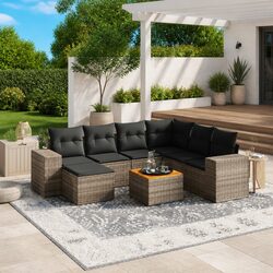 Garden Sofa Set 8 Piece Outdoor Furniture Patio Seating Grey with Cushions