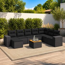 Garden Sofa Set 9 Piece Outdoor Furniture Patio Seating Black Poly Rattan