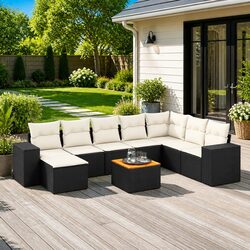 Garden Sofa Set 9 Piece Outdoor Furniture Patio Seating Black Poly Rattan with