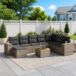 Garden Sofa Set 9 Piece Outdoor Furniture Grey Poly Rattan Modular Patio Seating