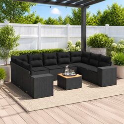 Garden Sofa Set 10 Piece Outdoor Furniture Patio Seating Black with Cushions