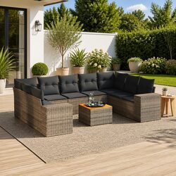 Garden Sofa Set 10 Piece Outdoor Furniture Patio Sectional Grey Cushions Modular