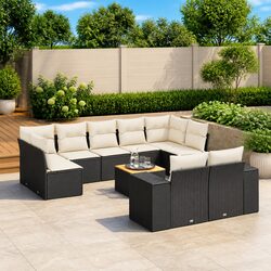 10 Piece Black Outdoor Garden Sofa Set Modular Patio Furniture with Storage