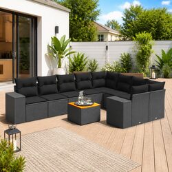 Garden Sofa Set 10 Piece Outdoor Furniture Black Poly Rattan Modular Patio