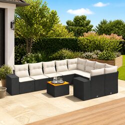 10 Piece Garden Sofa Set Outdoor Patio Furniture Black Poly Rattan with