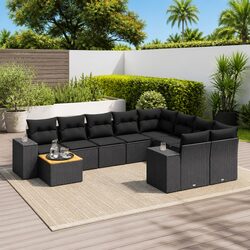 Garden Sofa Set 10 Piece Outdoor Furniture Black Poly Rattan Modular Patio