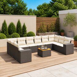 Garden Sofa Set 11 Piece Outdoor Furniture Patio Seating Black Poly Rattan
