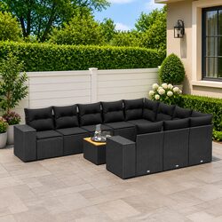 11 Piece Garden Sofa Set Outdoor Patio Furniture Black Poly Rattan Cushions