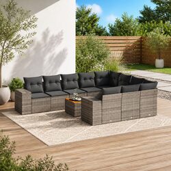 Garden Sofa Set 11 Pieces Outdoor Furniture Grey Poly Rattan Modular Patio