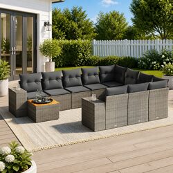 Garden Sofa Set 11 Piece Outdoor Furniture Grey Poly Rattan Modular Patio