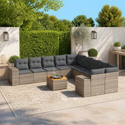 Garden Sofa Set 11 Piece Outdoor Furniture Grey Poly Rattan Patio Seating