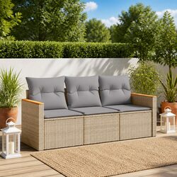Garden Sofa Set 3 Piece Outdoor Furniture Patio Seating with Cushions Beige