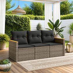 Garden Sofa Set 3 Piece Outdoor Furniture Patio Sectional with Cushions Grey