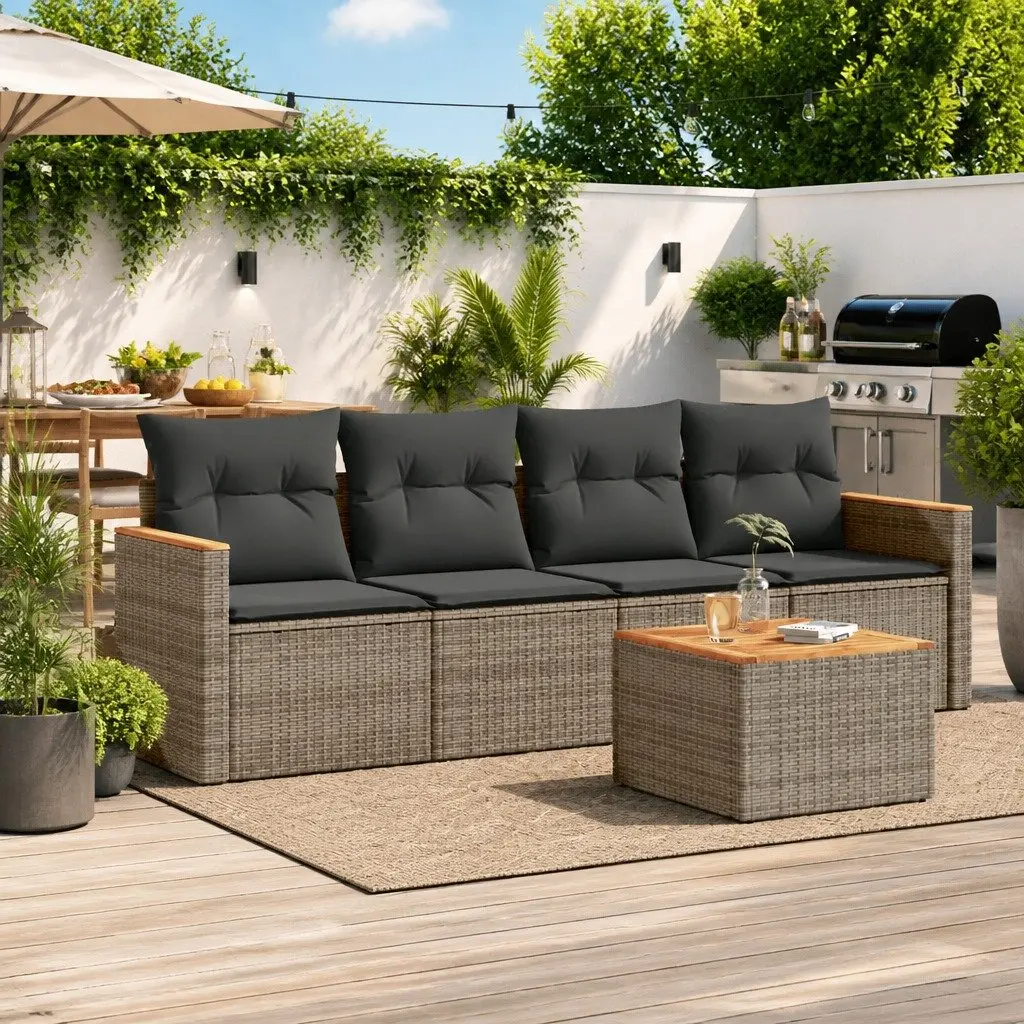 5 Piece Garden Sofa Set with Storage Grey Poly Rattan Outdoor Furniture Patio