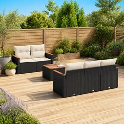 Garden Sofa Set 6 Piece Outdoor Furniture Patio Black Poly Rattan Modular