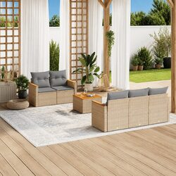 Garden Sofa Set 6 Piece Outdoor Furniture Beige Rattan Patio Seating with