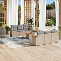 7 Piece Garden Sofa Set Outdoor Furniture with Cushions Beige Poly Rattan Patio