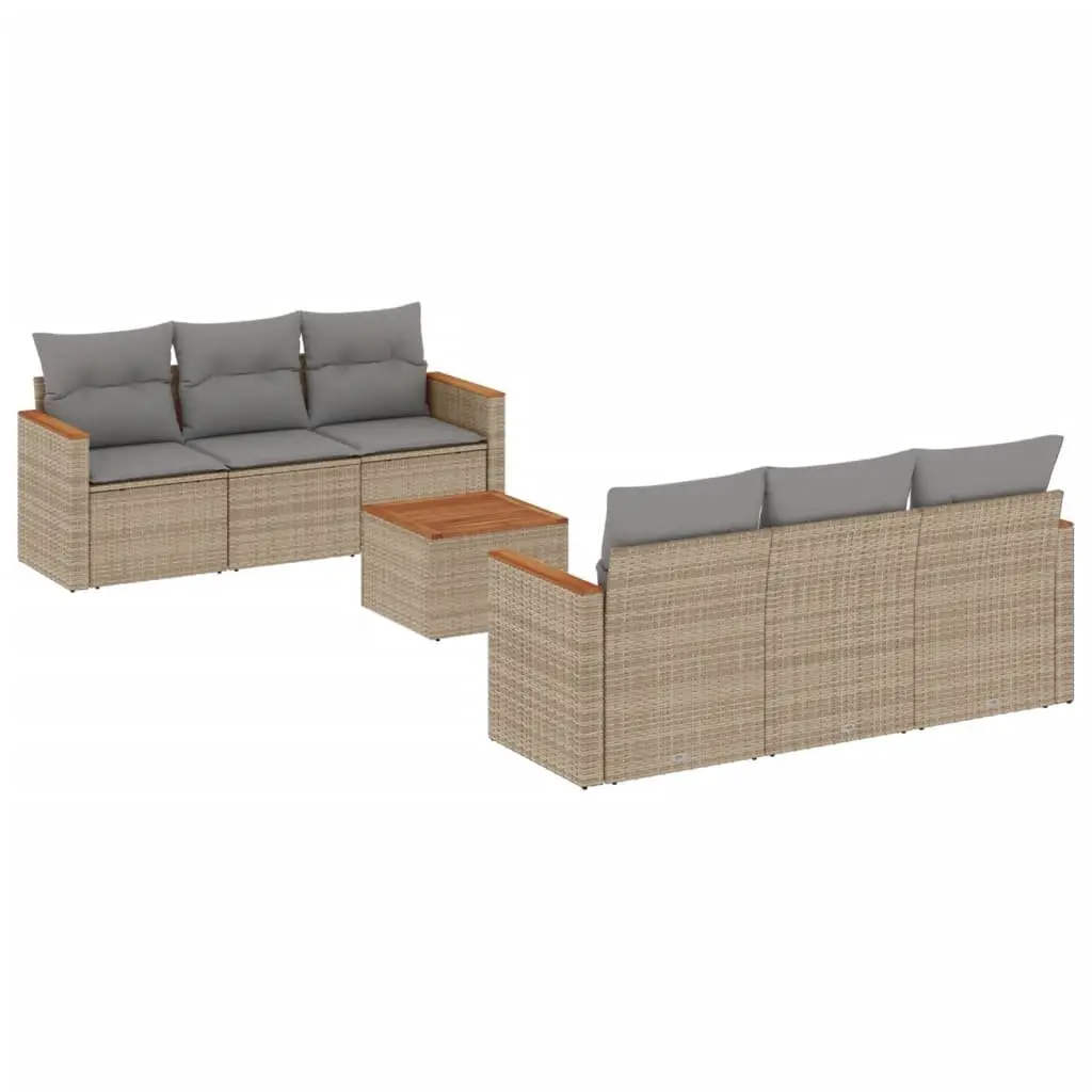 7 Piece Garden Sofa Set Outdoor Furniture with Cushions Beige Poly Rattan Patio