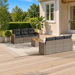 Garden Sofa Set 7 Piece Outdoor Furniture Patio Grey Poly Rattan with Cushions
