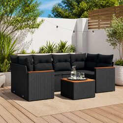Garden Sofa Set 7 Piece Outdoor Furniture Black Poly Rattan Patio Lounge with