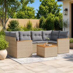 7 Piece Garden Sofa Set with Storage Cushions Beige Outdoor Furniture Patio