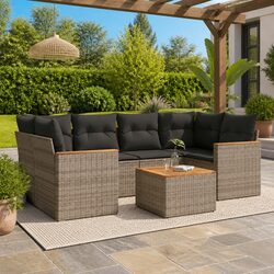 Garden Sofa Set 7 Piece Grey Outdoor Patio Furniture Poly Rattan with Cushions