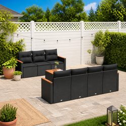 Garden Sofa Set 8 Piece Outdoor Furniture Patio Poly Rattan Black with Cushions