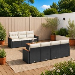 Garden Sofa Set 8 Piece Outdoor Furniture Patio Black Poly Rattan Modular Lounge