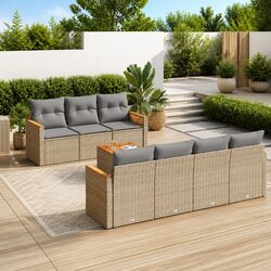 Garden Sofa Set 8 Piece Outdoor Furniture Beige Poly Rattan Patio Seating with