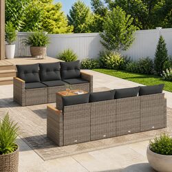 Garden Sofa Set 8 Piece Outdoor Furniture Grey Poly Rattan Patio Sectional with