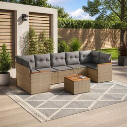 Garden Sofa Set 8 Piece Outdoor Furniture Beige Poly Rattan Patio Seating