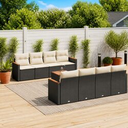 9 Piece Outdoor Garden Sofa Set with Storage Cushions Black Rattan Patio