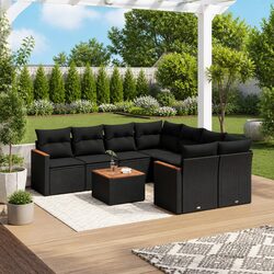 Garden Sofa Set 9 Piece Outdoor Furniture Patio Black Poly Rattan Modular