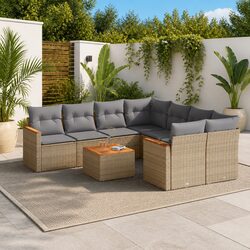 9 Piece Garden Sofa Set with Storage Beige Poly Rattan Outdoor Furniture