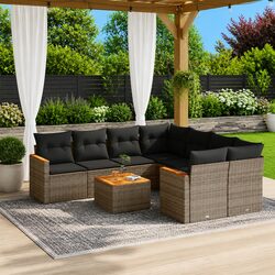 Garden Sofa Set 9 Piece Outdoor Furniture Grey Poly Rattan Patio Seating With