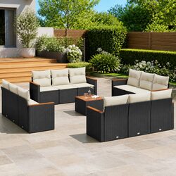 Garden Sofa Set 13 Piece Outdoor Furniture Patio Black Poly Rattan Modular