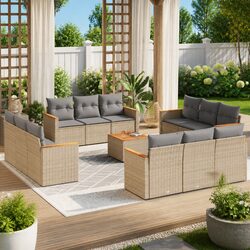 Outdoor Garden Sofa Set 13 Piece Modular Patio Furniture with Cushions Beige