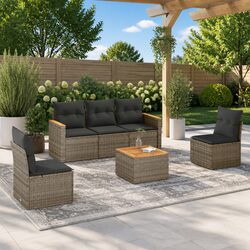Garden Sofa Set 6 Piece Outdoor Furniture Grey Poly Rattan Patio Sectional