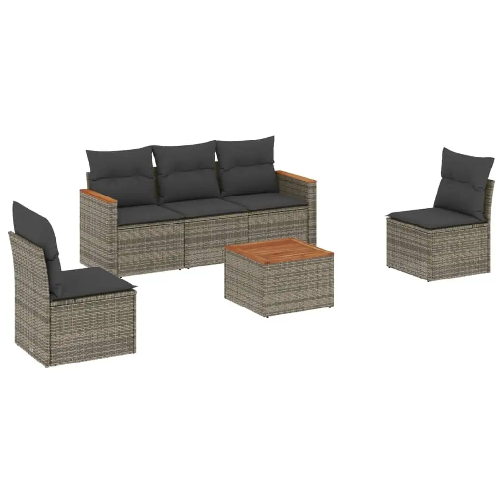 Garden Sofa Set 6 Piece Outdoor Furniture Grey Poly Rattan Patio Sectional