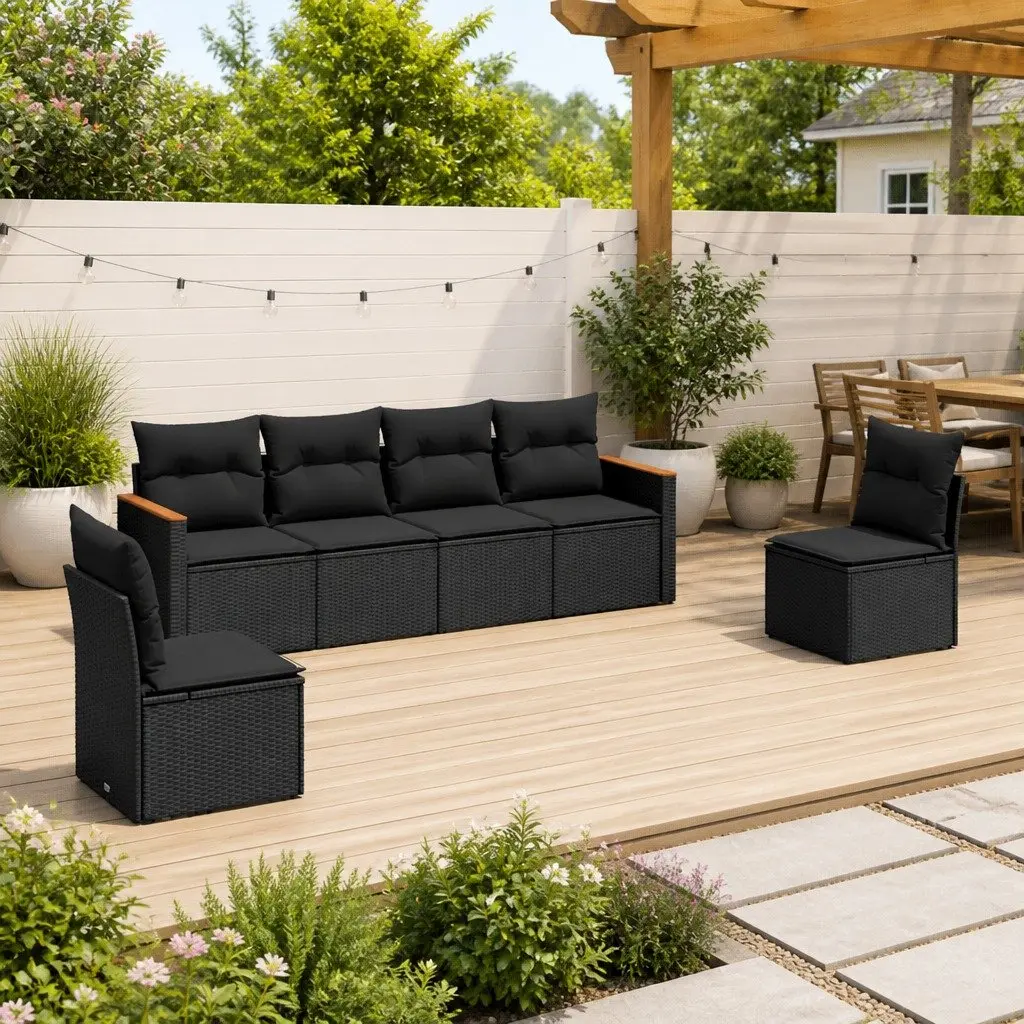 Garden Sofa Set 6 Piece Outdoor Furniture Patio Black Poly Rattan Modular